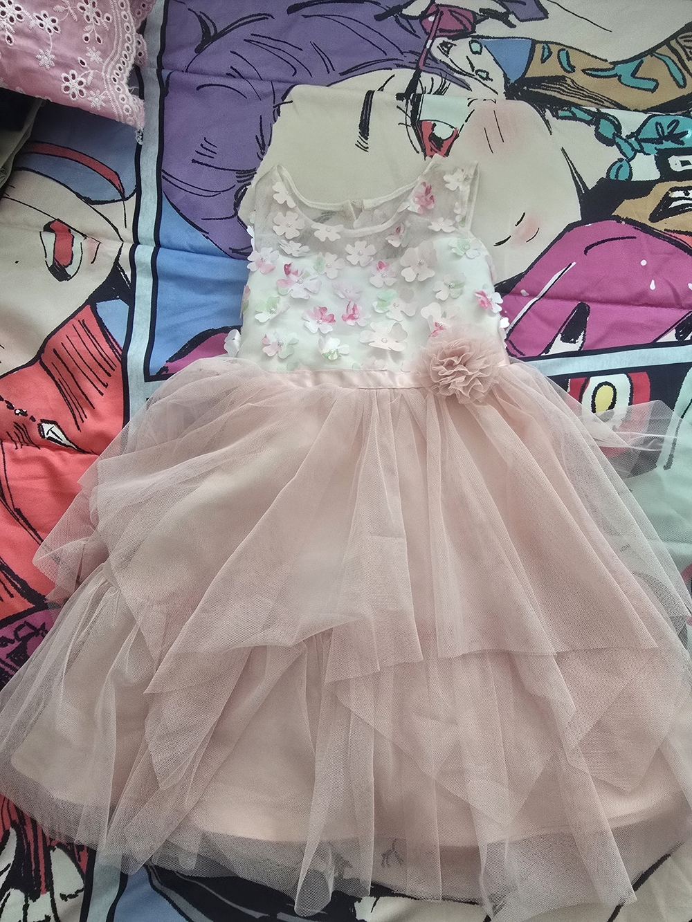 Girls Pink Floral Tulle Party Dress